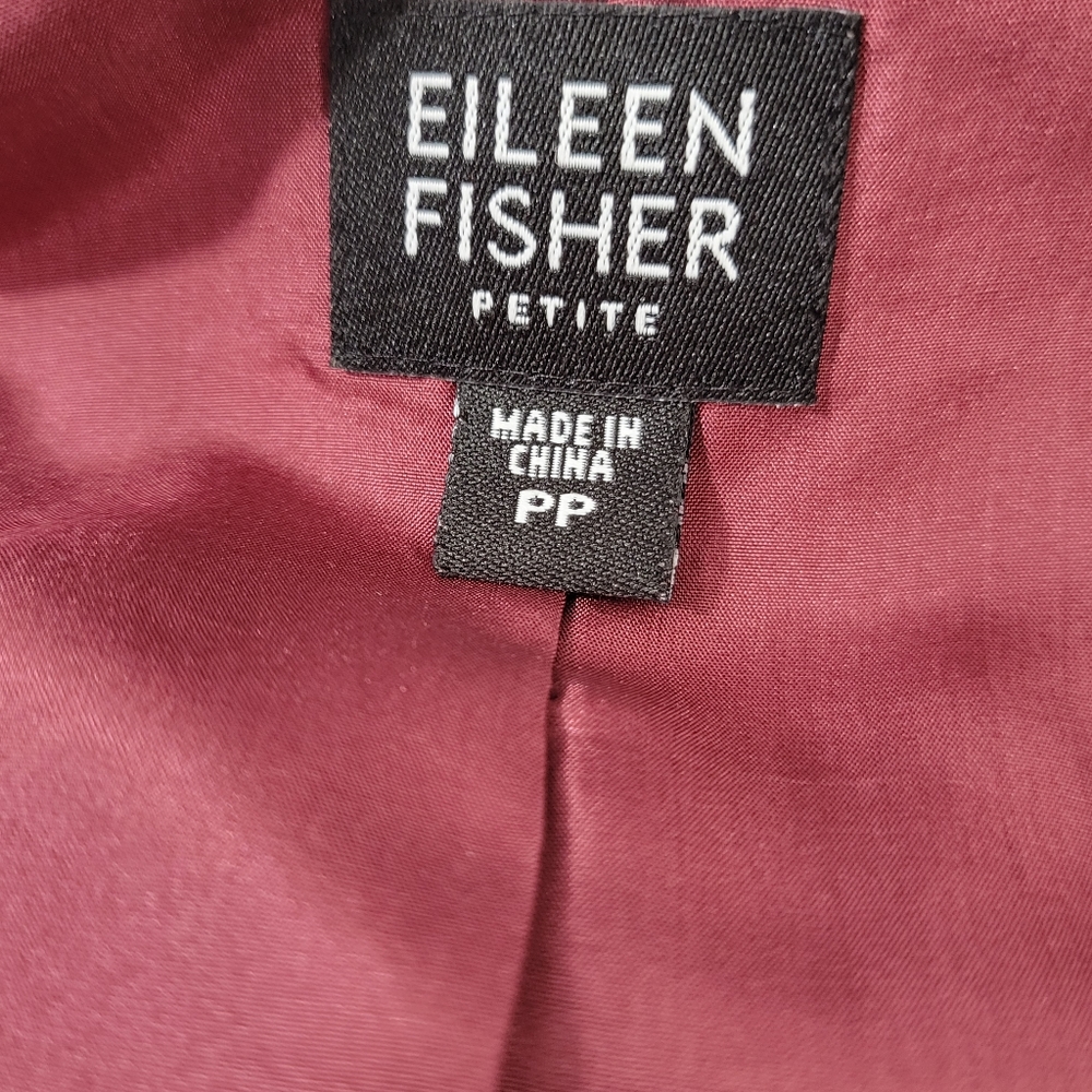 Eileen Fisher 100% tussah silk magnetic snap button jacket, burgundy size PP - Picture 7 of 14
